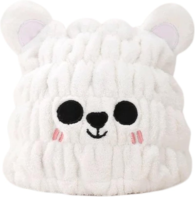 LCBD Microfiber Hair Towel Wrap for Kids, Snow Bear Dry Hair Cap Suck Water, Absorbent Quick Girls Boys Hair Drying Towel, Lightweight Bouncy Hat Headscarf - Image 1